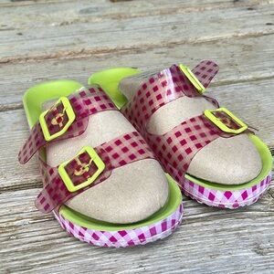 Size 9 Betsey Johnson Calli Slide Pink Gingham Sandals